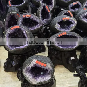 Natural Rock Amethyst Geode Brazilian Crystal Ornaments Wholesale thumbnail-1