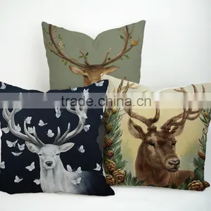 Best-selling Deer Printed Custom Plain Linen Cotton Pillow Cover thumbnail-2