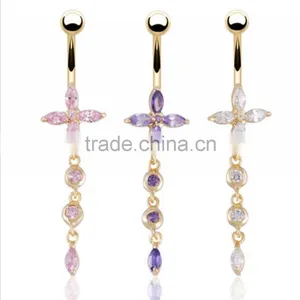 Brand Women Flower Shape Zircon Belly Navel Ring thumbnail-1