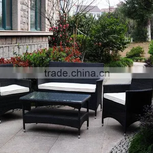 Home Compact 4 PC Outdoor/Indoor Rattan Patio Furniture Set Black Wicker Garden Lawn White Cushioned Sofa Seat thumbnail-1