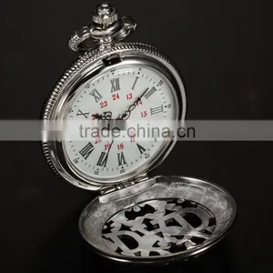 Silver Skeleton Pendant Chain Analog Quartz Men's Pocket Watch thumbnail-6