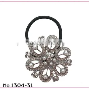 Crystal With Pearls Metal Free Hair Elastic Band Ponytail Holder thumbnail-1