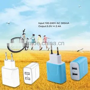 Portable 2 USB Ports Mobile Phone Travel Charger With US / EU Plug thumbnail-1