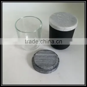 Chinese Supplier Small Round Glass Candle Holder With Marble Lid 90ml thumbnail-6