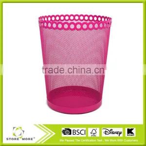 Red Flower Iron Mesh Round Waste Bin thumbnail-1