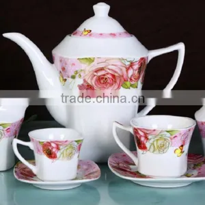 2016 New Item Porcelain Square 17pcs Tea Pot Set Ceramic Flower Handmade Design thumbnail-1