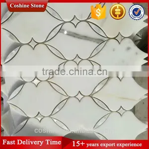 Low Price Waterjet White Carrara Marble Mosaic Tiles thumbnail-2
