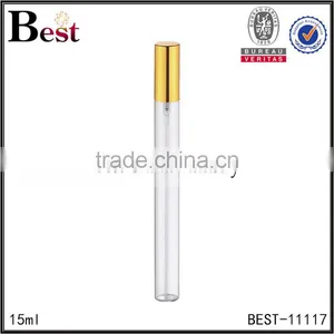 Best Selling Cosmetic Packaging 15ml Yiwu Clear Perfume Bottle Thin and Long Golden Silver Aluminum Spray Glass Bottle Perfume thumbnail-1