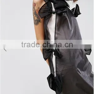 Summer Dress For Women Black Lightweight Organza Contrast Lining Crew Neck Bow Detail Midi Organza Dress thumbnail-3