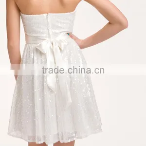 White Wedding Party Dress Strapless Sweetheart Sequin Party Dress HSD1242 thumbnail-3