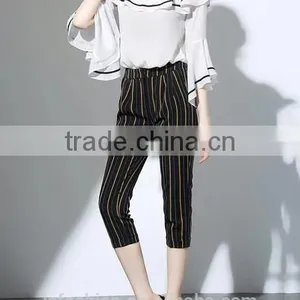2017 Wholesale Summer Women Big Round Neck Ruffle Sleeve Fashion Chiffon Blouse thumbnail-4
