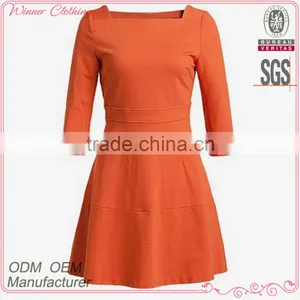 Hot Sale Promotion Products Ladies' Loose Fit A-line Square Necked 3/4 Sleeve Fashionable Dress for Fat Women thumbnail-1