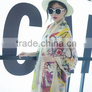 2016 Women Winter Long Scarf Shawl Spring Autumn Female Blue Silk Scarves Printed Summer Silk Beach Cover thumbnail-3