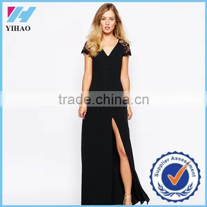 Yihao 2017 Women Fashion Beautiful Lace Patchwork Night Prom Long Chiffon Dress thumbnail-1