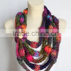 Knit Infinity Scarf - Pink & Purple Knitted Shawl - Infinity Neckwarmer - Handknit Snood - Knit Hood - Winter Thick Scarf - Cowl thumbnail-1