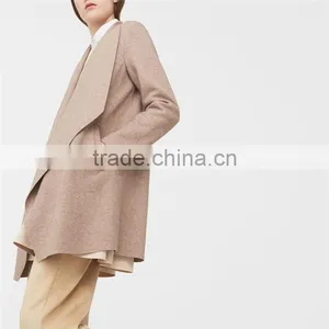 Grey and Medium Brown Unstructured Design Welt Pockets Wide Lapels Wool Coat thumbnail-3