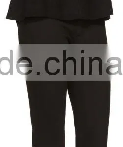 High Quality Women Plain Black Long Sleeve Rib Knit Pullover With Peplum Hem thumbnail-4