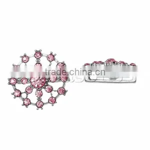 Spacer Beads Christmas Snowflake Silver Tone Pink Rhinestone Hollow 22mm x 21mm,2 PCs thumbnail-1