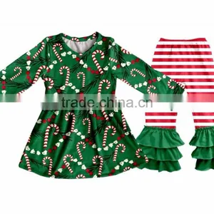 New Fashion Clothing Design For Kids Girl Boutiquegin Gerbread House Clothing Sets Christmas Children's Outfits Ruffle Trousers thumbnail-3