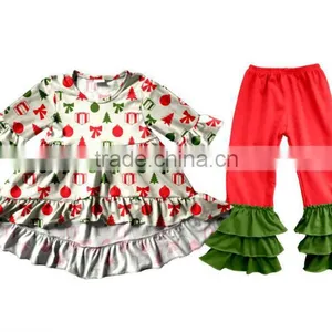 Wholesale Christmas Baby Clothes Girls Fall Boutique Children's Gift Style Outfits Ruffle Pants Clothing Set thumbnail-1