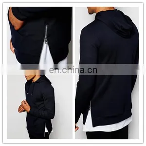 China Wholesale Men's Clothing Custom Streetwear Side Zipper Cheap Black Hoodies Sweatshirt thumbnail-1