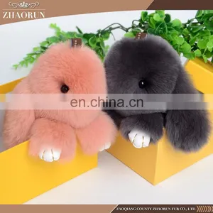 Factory Price Colorful Real Rex Rabbit Fur Pom Pom Keychain thumbnail-2