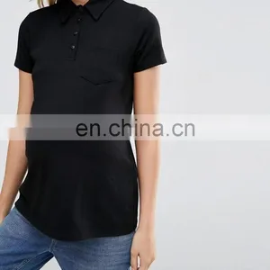 Women Black Clothes Tops Cotton/elastane Polo Tee Shirts Plain Cheap Wholesale thumbnail-3