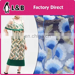 Fabric Lace Cord Flower Blue Embroidered Bridal Lace Fabric Dubai thumbnail-1