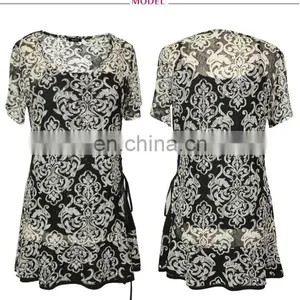 Wholesale Abstract Print Twist Slim Fit For Old Ladies Tunic Top thumbnail-3