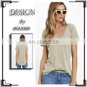 Fashion Design Plain Women T-Shirts Wholesale V-neck Short Sleeves Blank T-shirt thumbnail-1