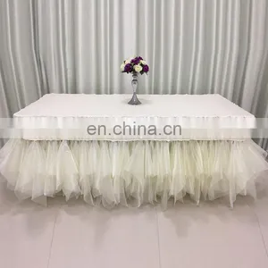 TC121D New Design 8ft Rectangle Rosette Ruffled Curly Willow Table Skirt thumbnail-2