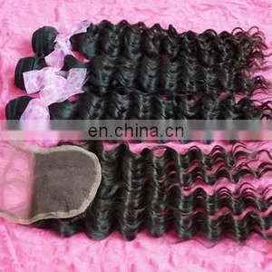 Super 4"*4" Filipino Raw Indian Deep Wave Deep Curl Remy Human Hair Weave With Middle Part Lace Closure thumbnail-1