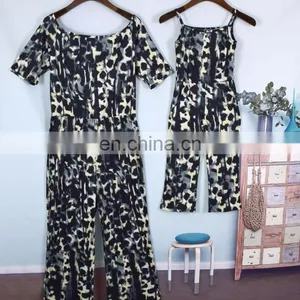 Leopard Parent-Child Outfit Fashion Leopard Grain Siamese Trousers Suits Short Sleeve Round Collar (this Link for WOMAN) thumbnail-1