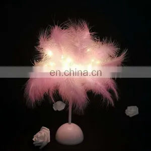 DDP Shipping LED Wholesale Nordic Modern Design Ostrich Feather Table Lamp Battery Operated for Decoration thumbnail-5