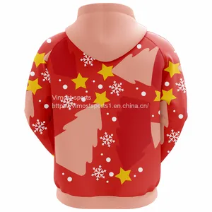 Red Custom Sublimation Hoodie of Christmas Tree Pattern thumbnail-1