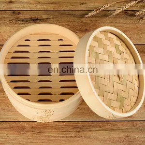 Eco-friendly Natural Round Shape Bamboo Dumpling Basket Chinese Mini Bambu Basket Cooker Dim Sum Sweetcorn Steamer thumbnail-3