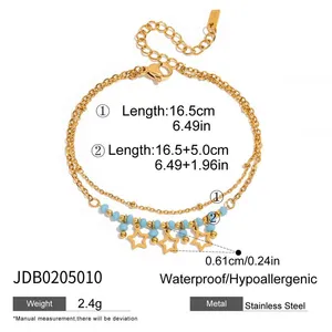 Gold Plated Stainless Steel Charm Bracelet for Women Star Moon Evil Eye CZ Chain Bracelet Adjustable Waterproof Jewelry thumbnail-3