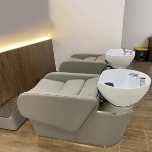 Japanese Shampoo Barber Chair With Ceramic Basin Hydraulic Lift Half Lying 300kg Capacity thumbnail-1