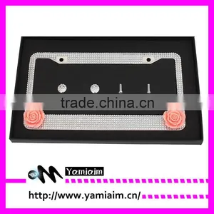 Luxury Flower Attchment Rhienstone License Plate Frame Car Accessories Auto OEM Girly Gift thumbnail-2