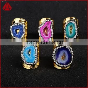 Wholesale Crystal Rhinestone Paved Gemstone Rings Adjustable Size Oval Shape Gemstone Rings thumbnail-1