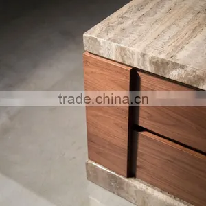Hot Sale Latest Design Bed Side Table Made From Travertine Top And Wooden Drawers thumbnail-4