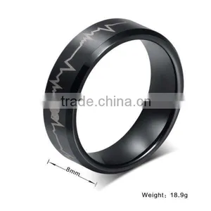 European Laser Men's Black Tungsten Rings Electrocardiogram thumbnail-3