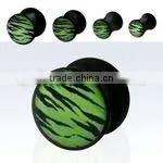 Black Acrylic Plug With Green and Black Zebra Stripes Logo thumbnail-1