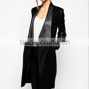 2015 European Style Women's Pu Stitching Woolen Coat thumbnail-2