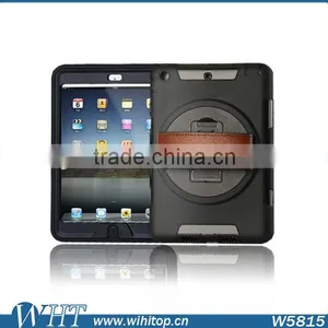 Genuine Leather Hand Strap Rotating 3 Layer Heavy Duty Hybrid Armor Case for IPad Mini 1 2 3, With Touchable Screen thumbnail-3