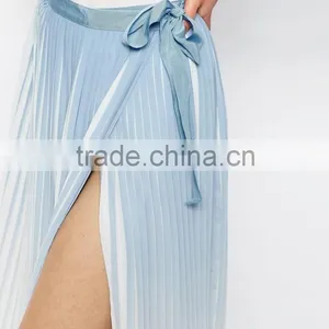 OEM Factory Summer Women Pleated Midi Wrap Skirt For Ladies Wear thumbnail-3
