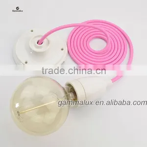 Hot Sale E27 Lamp Holder,Porcelain Ceiling Rose Lamp Holder With Color Textile Cord thumbnail-1