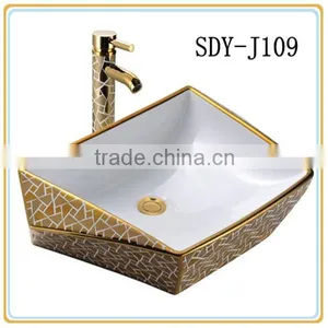 Ceramic Bathroom Sink Hand Wash Basin Luxury Gold Art Basin thumbnail-1