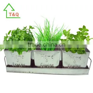 Garden Porch Windowsill 3 Metal Tin Pot Tray Decorative Flowerpots thumbnail-3