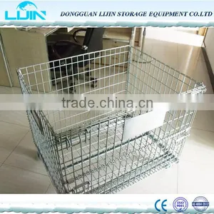 Foldable Stacking Steel Warehouse Storage Wire Cage With Wheels thumbnail-3